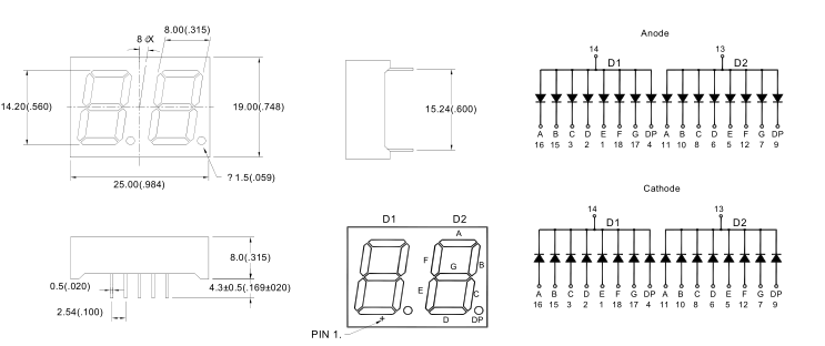 Led Digit Layout Dual-Digit LED Displays - 广州欧森精密制造有限公司
